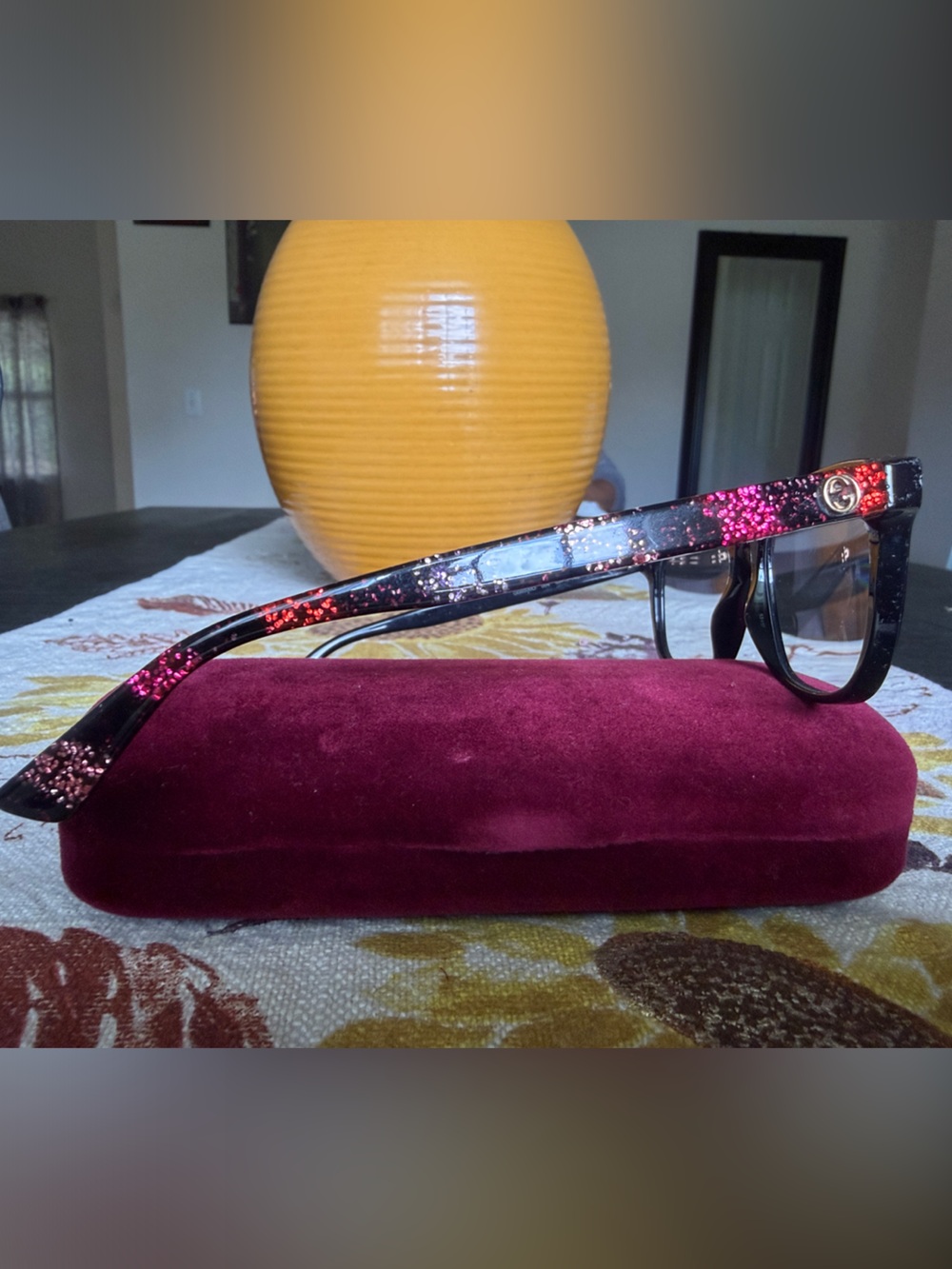 Black Sunglasses with Pink Glitter Detail